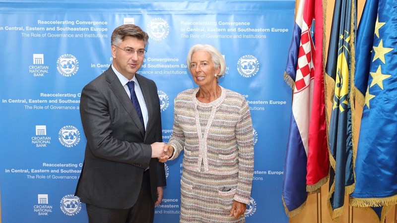 Predsjednik Vlade Andrej Plenković s izvršnom direktoricom MMF-a Christine Lagarde 